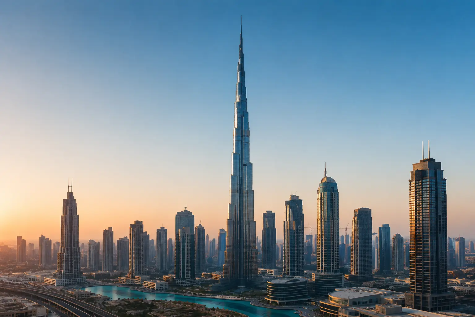Direktflug Dubai — Skyline mit Burj Khalifa